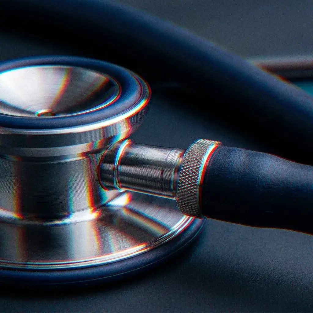 A stethoscope resting on a dark surface