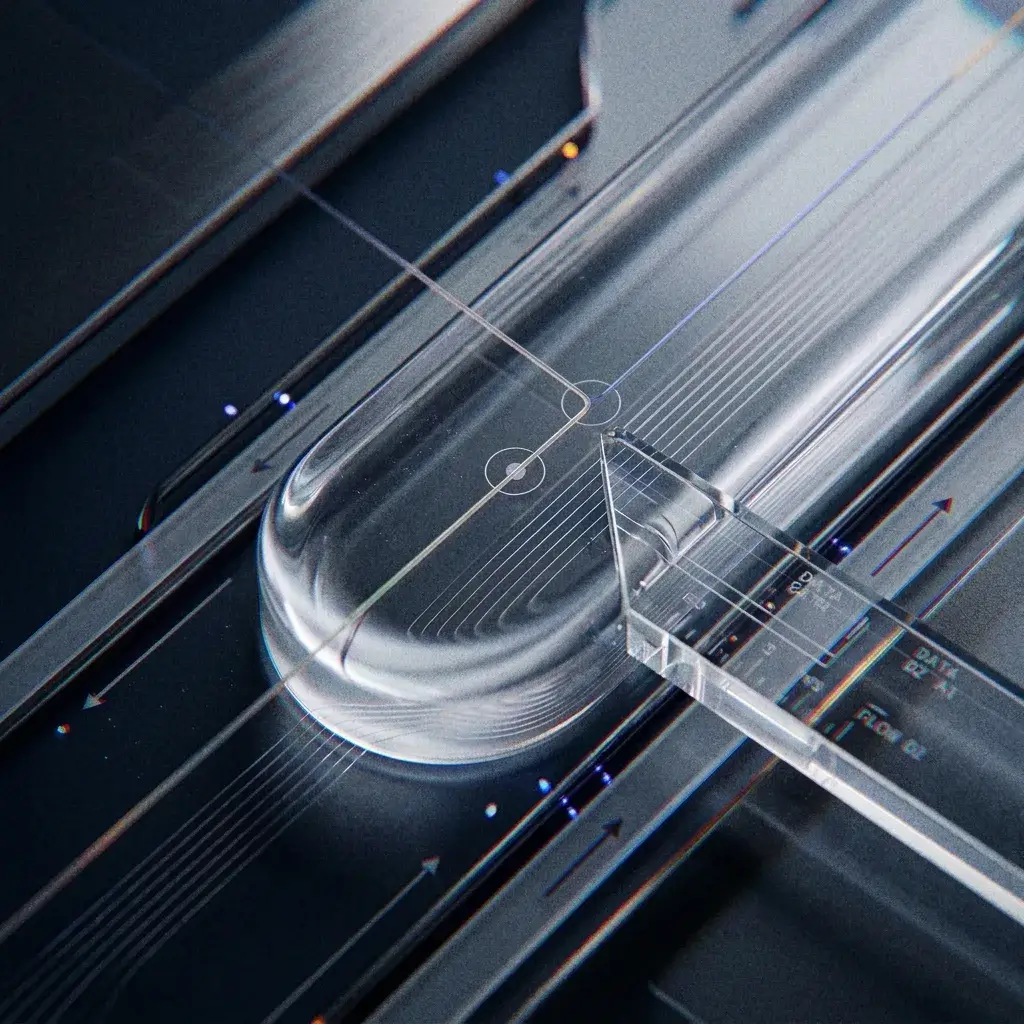 A glass data channel with light running through it