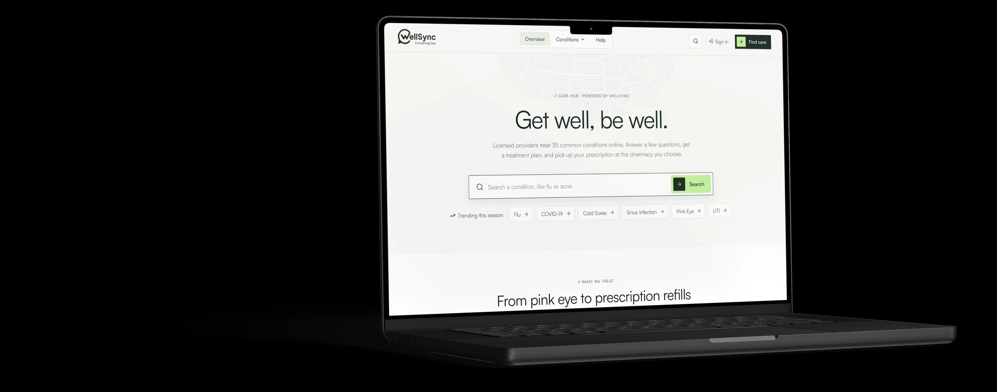 A CareHub patient site on a laptop